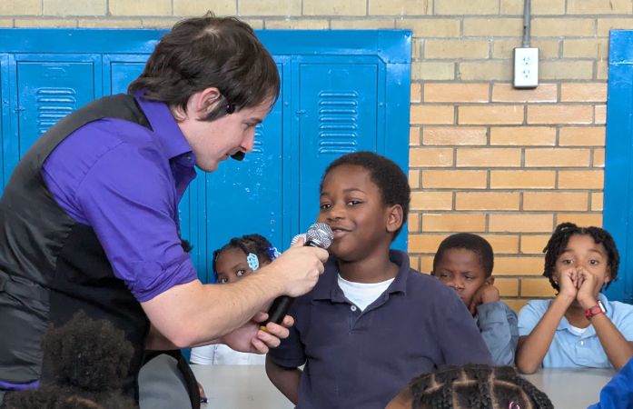  Student talking on microphone